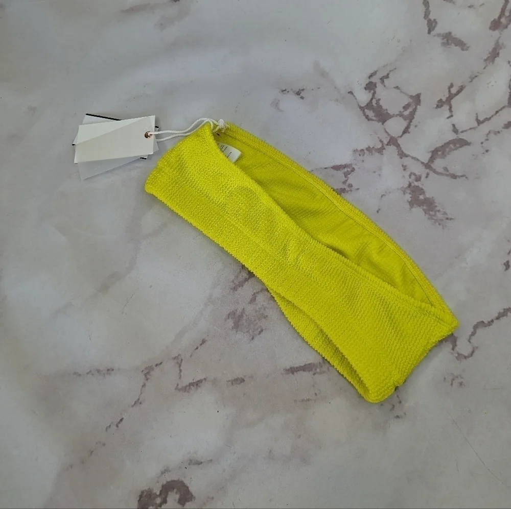 Good American Swim Top Women Yellow Crinkle Band Bandeau Strapless